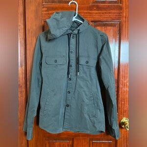 SLIM HOODED TWILL SHIRT JACKET XS